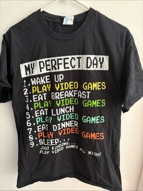 Port and Company Black T‑Shirt with Multicolor Retro Video Game Print